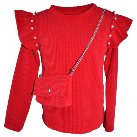 Bluze fete - Bluza cu maneca lunga si geanta pentru fete New Collection 431, Rosu