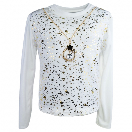 Bluze fete - Bluza din catifea cu maneca lunga si colier pentru fete New Collection 561-3, Alb