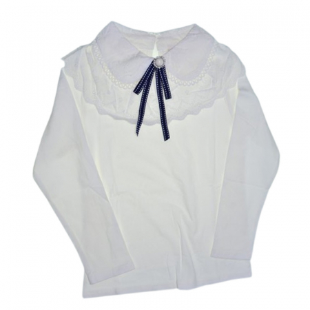 Bluze fete - Bluză elegantă, cu broșă, pentru fete, Mini Junior BL1908A2, Alb