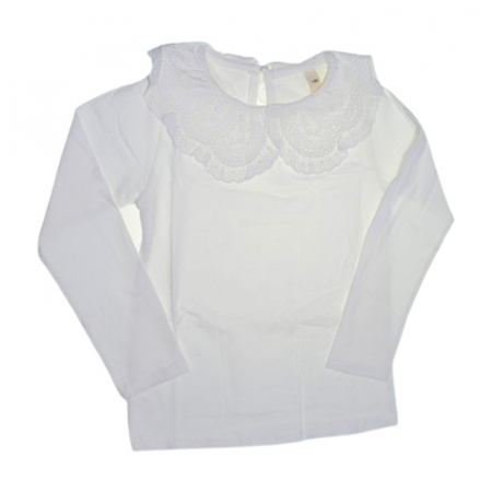 Bluze fete - Bluză elegantă, cu guler din dantelă, pentru fete, Mini Junior BL1908A, Alb