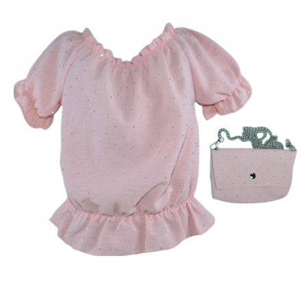 Bluza,camasi elegante fete maneca scurta - Set bluza cu maneca scurta si geanta, pentru fete, Mini Junior, BL2006C, Coral