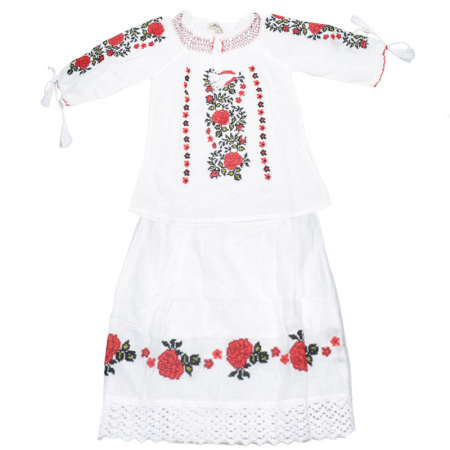 Compleu traditional 2 piese ie si poale pentru fete Mini Junior MRII-2, Alb [4]