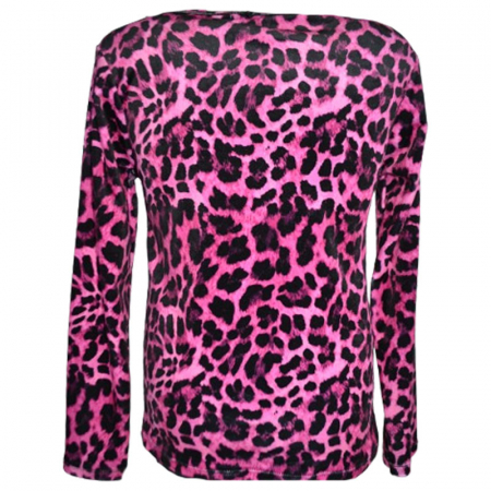 Bluza din catifea animal print cu maneca lunga si colier pentru fete Lucky Girl B91223, Fucsia [1]