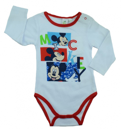 Body-uri baieti - Body cu maneca lunga pentru baieti Disney Mickey Mouse NH0388-R-80-cm, Alb