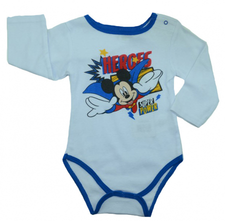 Body-uri baieti - Body cu maneca lunga pentru baieti Disney Mickey Mouse NH0389-A1-86-cm, Alb