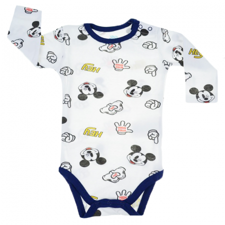 Body-uri baieti - Body cu maneca lunga pentru baieti E Plus M Mickey Mouse 51013921-62-cm, Alb