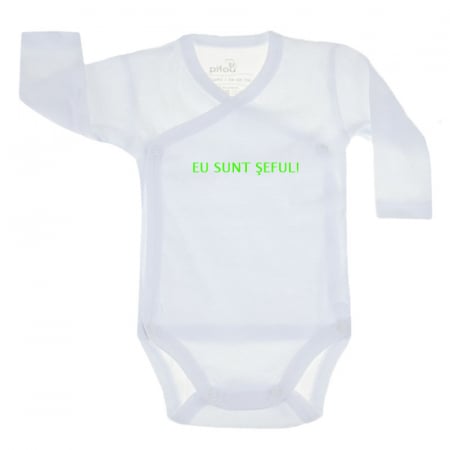Body-uri baieti - Body cu maneca lunga pentru baieti Pifou Model 10 ML M10-ML6-14-62-66-cm, Alb