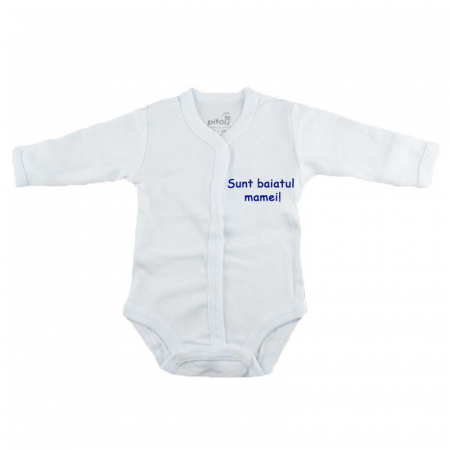 Body-uri baieti - Body cu maneca lunga pentru baieti Pifou Model 11 M11-AL-12A-46-50-cm, Alb