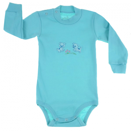 Body-uri baieti - Body cu maneca lunga pentru baieti Pifou Model 9 BPCP-T-76-82-cm, Turcoaz