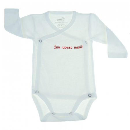 Body-uri baieti - Body cu maneca lunga pentru copii Pifou Model 10 ML10A-58-62-cm, Alb