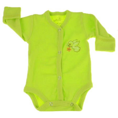 Body-uri baieti - Body cu maneca lunga pentru copii Pifou Model 11 M11V-46-50-cm, Verde