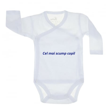 Body-uri baieti - Body cu maneca lunga pentru copii Pifou Model 10 M10-A10-3-70-76-cm, Alb