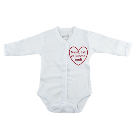Body-uri baieti - Body cu maneca lunga pentru copii Pifou Model 11 M11-AL-12-46-50-cm, Alb