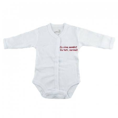 Body-uri baieti - Body cu maneca lunga pentru copii Pifou Model 11 M11-AL-13A-46-50-cm, Alb