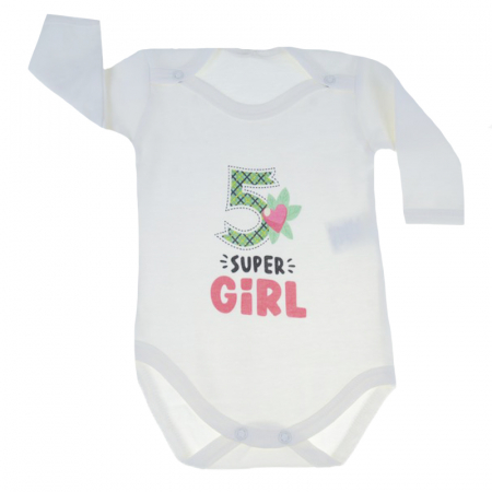 Îmbrăcăminte fete - Body cu maneca lunga pentru fete Mini Junior MJ-12-62-cm, Crem