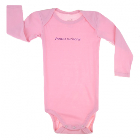 Îmbrăcăminte fete - Body cu maneca lunga pentru fete Pifou Model 6 ML6RZ-86-89-cm, Roz