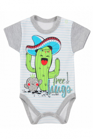 Body-uri baieti - Body cu maneca scurta pentru baieti Koala Kaktus 06-2821-62-cm, Gri
