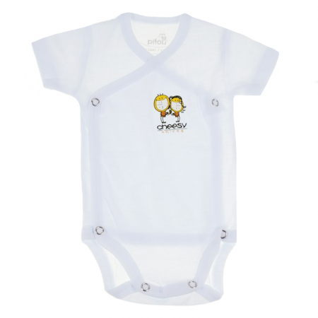 Body-uri baieti - Body cu maneca scurta pentru copii Pifou Model 10 MS10-54-58-cm, Alb