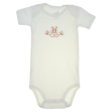 Body-uri baieti - Body cu maneca scurta pentru copii Pifou Model 6 MS6-86-89-cm, Crem