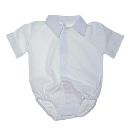 Body-uri baieti - Body cu maneca scurta, tip camasa pentru baieti, Mini Junior, BC0307, Alb