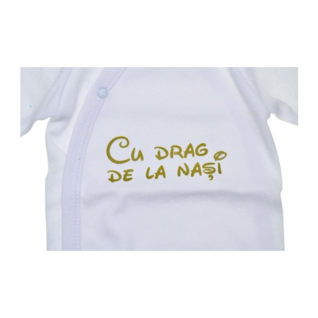 Body din bumbac, cu maneca lunga, cu mesaj, pentru bebelusi, Mini Junior 1411A2-68, Alb [1]