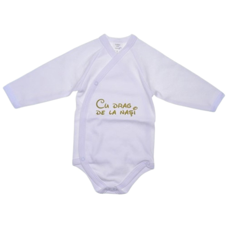 Body-uri baieti - Body din bumbac, cu maneca lunga, cu mesaj, pentru bebelusi, Mini Junior 1411A2-68, Alb