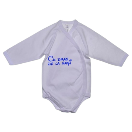 Body-uri baieti - Body din bumbac, cu maneca lunga,  cu mesaj, pentru bebelusi, Mini Junior 1411A3-68, Alb