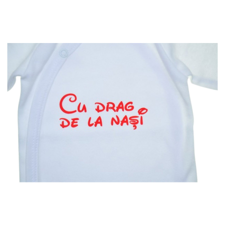 Body din bumbac, cu maneca lunga, cu mesaj, pentru bebelusi, Mini Junior 1411R-68, Alb [1]