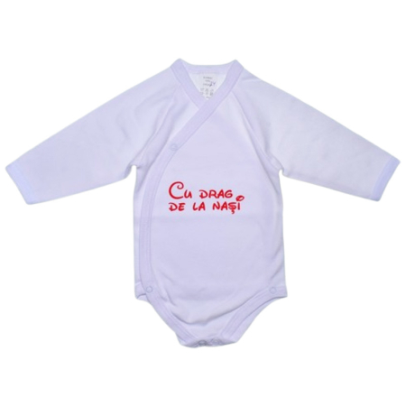 Body-uri fete - Body din bumbac, cu maneca lunga, cu mesaj, pentru bebelusi, Mini Junior 1411R-68, Alb