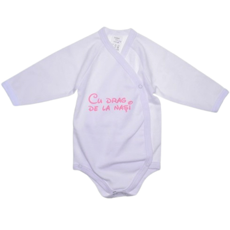 Body-uri fete - Body din bumbac, cu maneca lunga, cu mesaj, pentru bebelusi, Mini Junior 1411R2-68, Alb