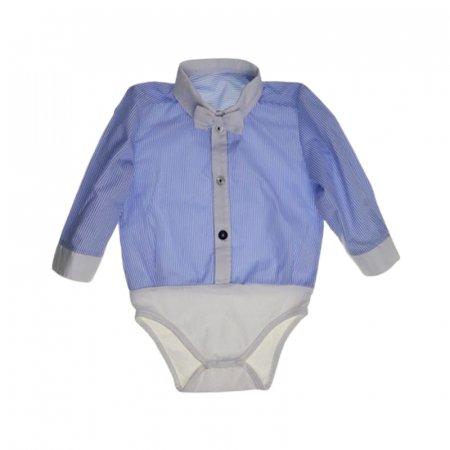 Body-uri baieti - Body tip camasa cu maneca lunga pentru baieti, Mini Junior MJ-0303, Albastru
