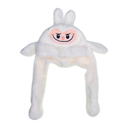 Caciula din plus, model Labubu, cu miscari din urechi, pentru copii, Mini Junior C3010A-50, Alb [1]