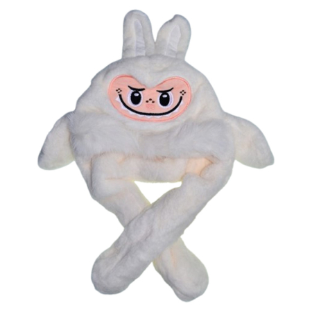 Îmbrăcăminte fete - Caciula din plus, model Labubu, cu miscari din urechi, pentru copii, Mini Junior C3010A-50, Alb