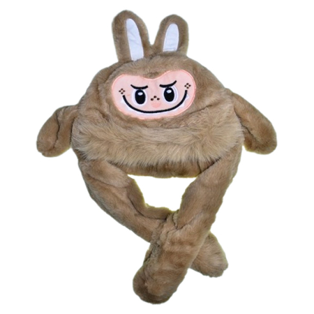 Căciuli băieți primăvară, toamnă și iarnă - Caciula din plus, model Labubu, cu miscari din urechi, pentru copii, Mini Junior C3010B2-50, Bej