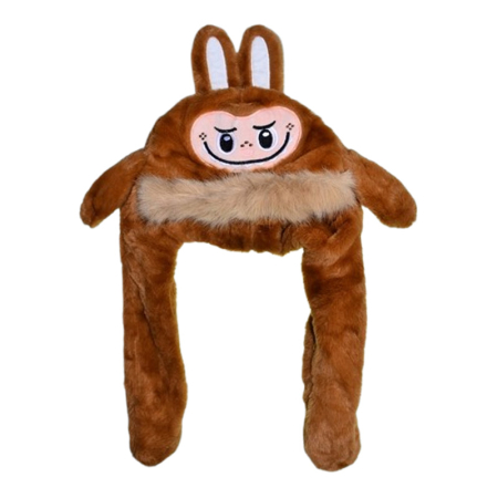 Caciula din plus, model Labubu, cu miscari din urechi, pentru copii, Mini Junior C3010M3-50, Maro [2]