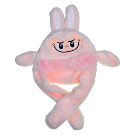 Îmbrăcăminte fete - Caciula din plus, model Labubu, cu miscari din urechi, pentru copii, Mini Junior C3010RZ-50, Roz