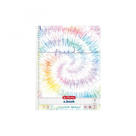 Caiete - Caiet A4 cu spirala, cu patratele, Herlitz, 80 file patratele, motiv New Batik Freedom, 201224, Alb