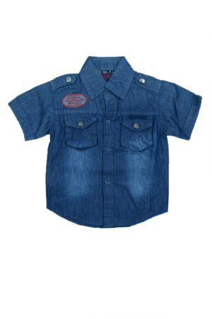 Camasi maneci scurte - Camasa blug maneca scurta pentru baieti Mini Junior CBBN-001-116, Albastru