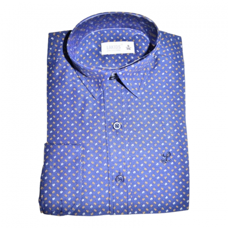Camasi maneci lungi - Camasa cu maneca lunga, slim cu model, pentru copii, LA Kids LKD1768-04, Albastru inchis