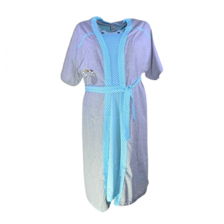 Pijamale si camasi gravide - Camasa de noapte cu buline, pentru alaptat, cu halat Sevgi 617A, Albastru