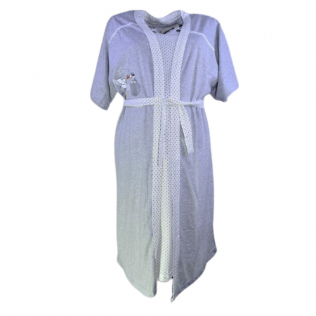 Pijamale si camasi gravide - Camasa de noapte cu buline, pentru alaptat, cu halat Sevgi 617A2, Alb
