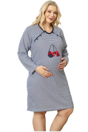 Pijamale si camasi gravide - Camasa de noapte cu maneca lunga pentru alaptat 010992, Bleumarin