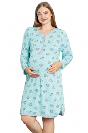 Pijamale si camasi gravide - Camasa de noapte cu maneca lunga pentru alaptat 010992AL, Albastru