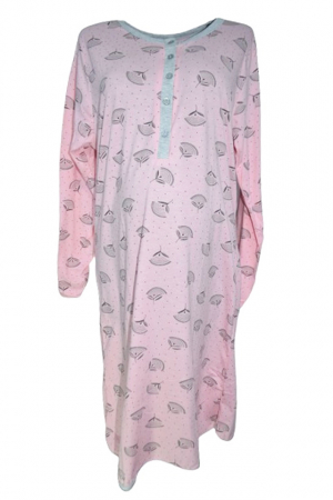 Pijamale si camasi gravide - Camasa de noapte cu maneca lunga pentru alaptat 010992RZ, Roz