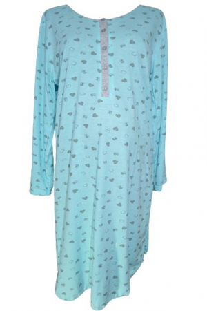 Pijamale si camasi gravide - Camasa de noapte cu maneca lunga pentru alaptat 010992T, Turcoaz