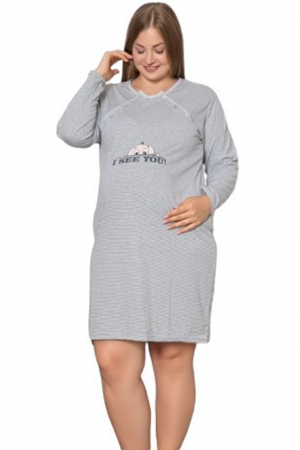 Pijamale si camasi gravide - Camasa de noapte cu maneca lunga pentru alaptat 0511018, Gri