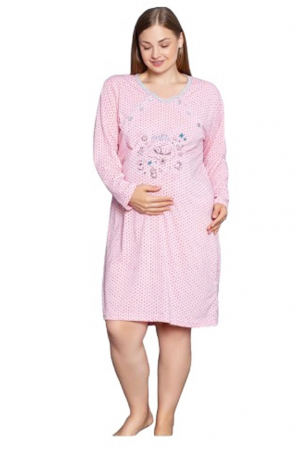 Pijamale si camasi gravide - Camasa de noapte cu maneca lunga pentru alaptat 0511018C, Coral
