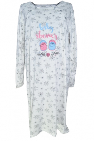 Pijamale si camasi gravide - Camasa de noapte cu maneca lunga pentru alaptat 080315AL, Alb