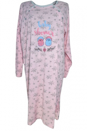 Pijamale si camasi gravide - Camasa de noapte cu maneca lunga pentru alaptat 080315R, Roz
