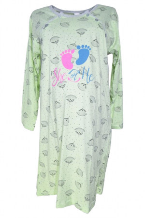 Pijamale si camasi gravide - Camasa de noapte cu maneca lunga pentru alaptat Sevgi 201223-15, Verde